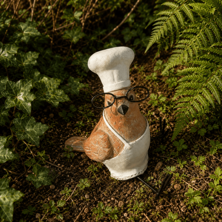 Oiseau chef cuisinier à lunettes en résine
