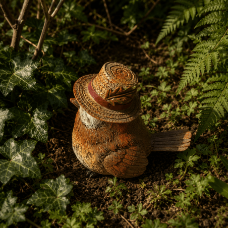 Figurine rouge-gorge en résine vue de profil