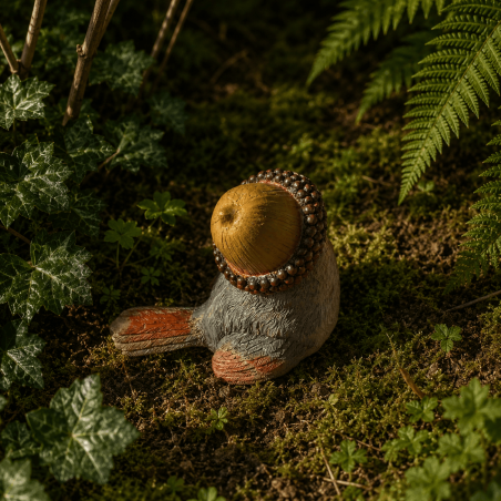 Oiseau décoratif bonnet gland vue de profil
