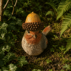 Petit oiseau décoratif avec bonnet gland en décoration