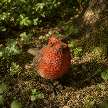 Rouge-gorge décoratif en résine au plumage réaliste