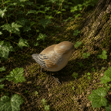 Oiseau décoratif beige et gris vu de profil