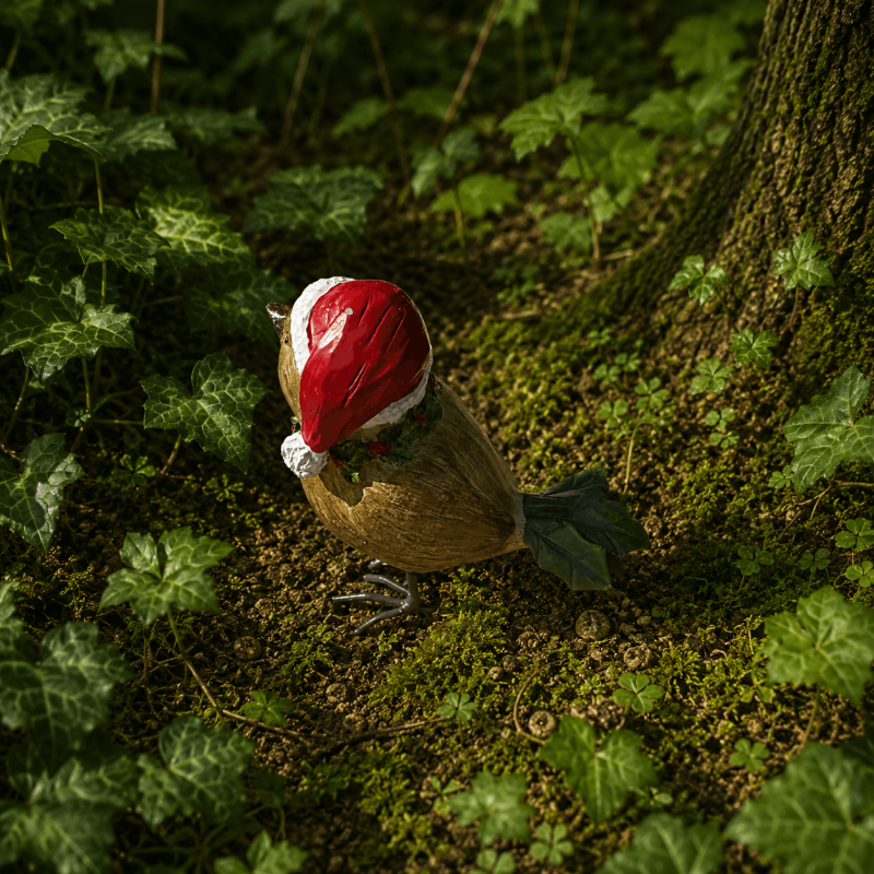 Oiseau de Noël décoratif en résine avec bonnet rouge