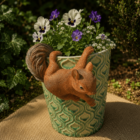 Décoration de pot avec trois écureuils en résine