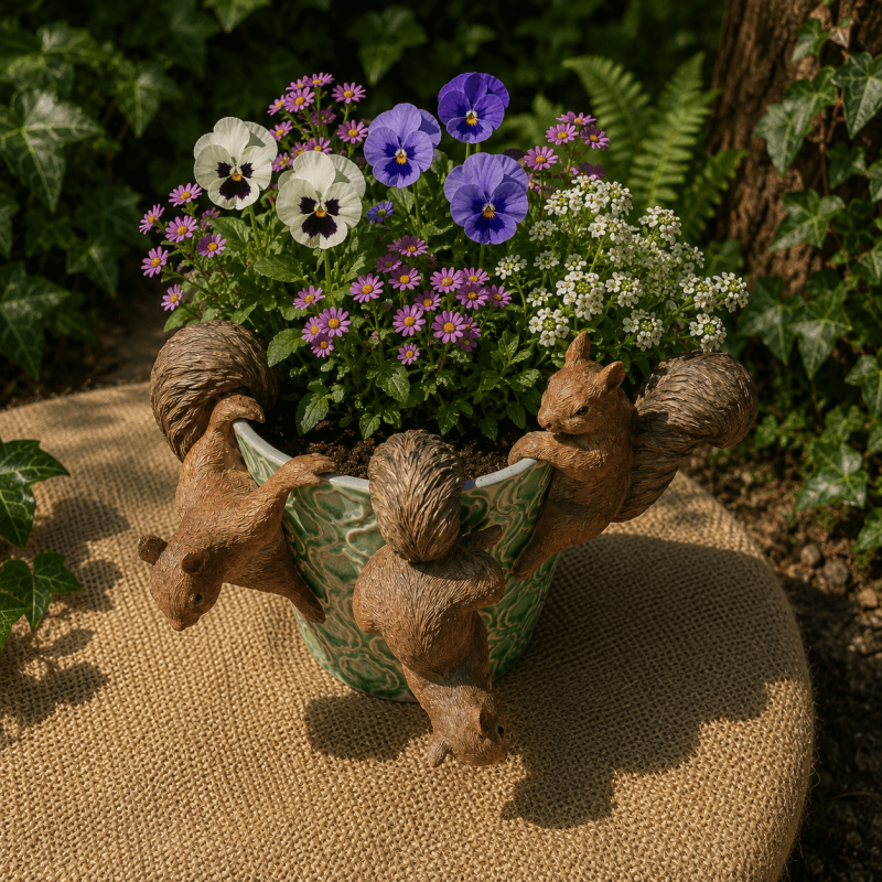 Lot de 3 écureuils décoratifs accrochés à un pot