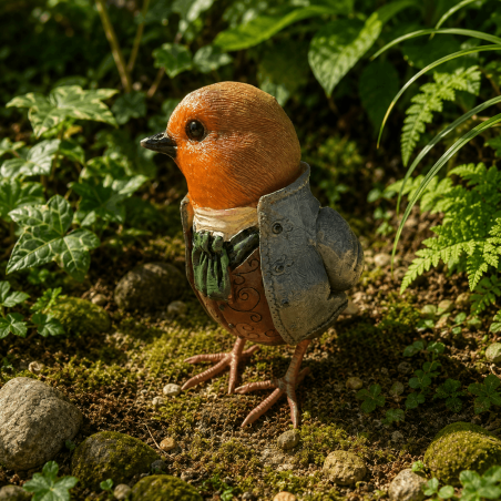 Petit rouge-gorge en costume vu de face