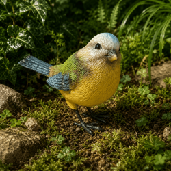 Mésange bleue décorative en résine au plumage réaliste