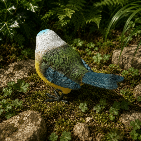 Détail du plumage bleu jaune et vert de la mésange