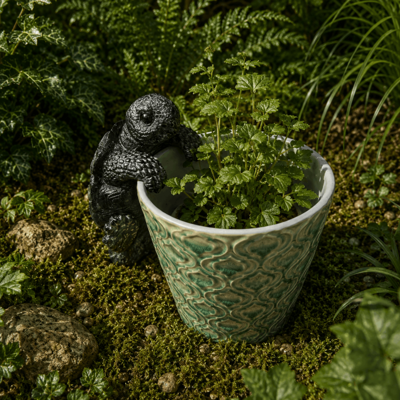 Vue de face de la tortue décorative pour pot
