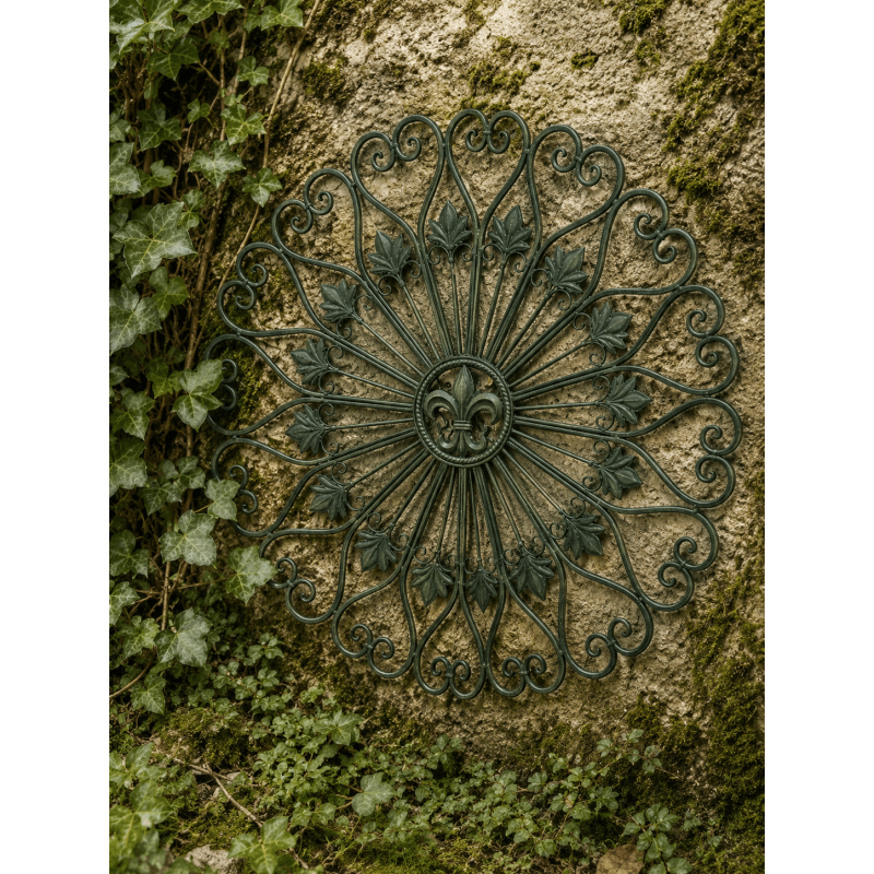 Grande rosace murale fleur de lys en métal