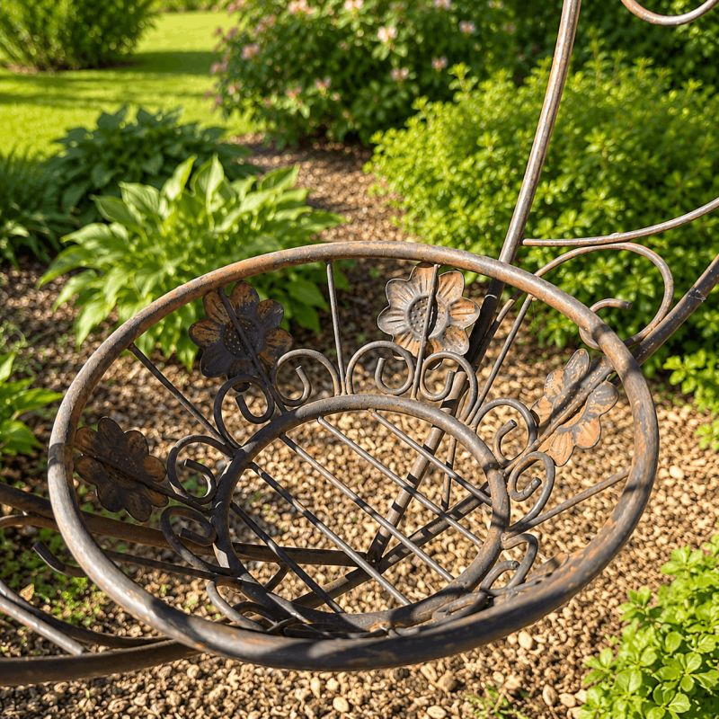 Jardinière suspendue cœur en métal patiné avec panier