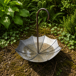 Coupe décorative en forme de parapluie dans un jardin, remplie