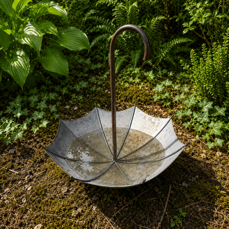 Coupe décorative en forme de parapluie dans un jardin, remplie