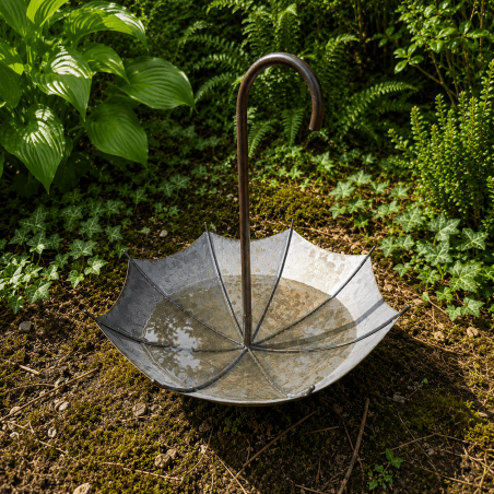 Coupe décorative en forme de parapluie dans un jardin, remplie