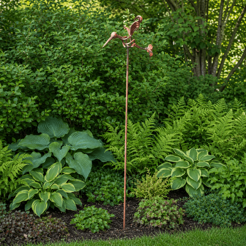Décoration de jardin sur pic en métal finition rouille