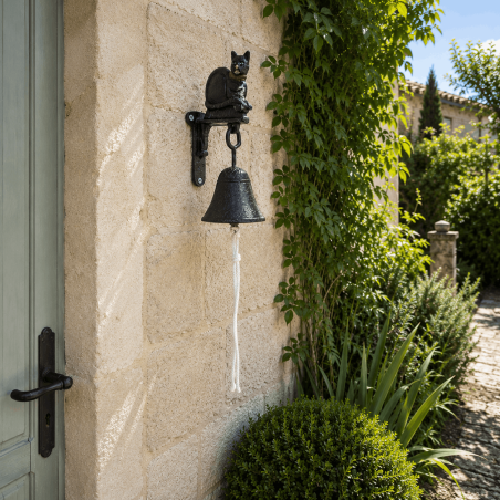 Cloche de porte en fonte chat noir – Sonnette murale